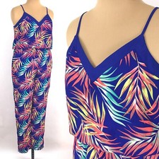 Xhilaration Sleeveless Tropical V Neck Jumpsuit Size Medium w/ Pockets