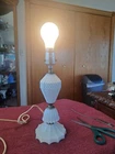 opaque Milk Glass Mid-Century Modern 4 Pattern Small Vintage Parlor Table Lamp