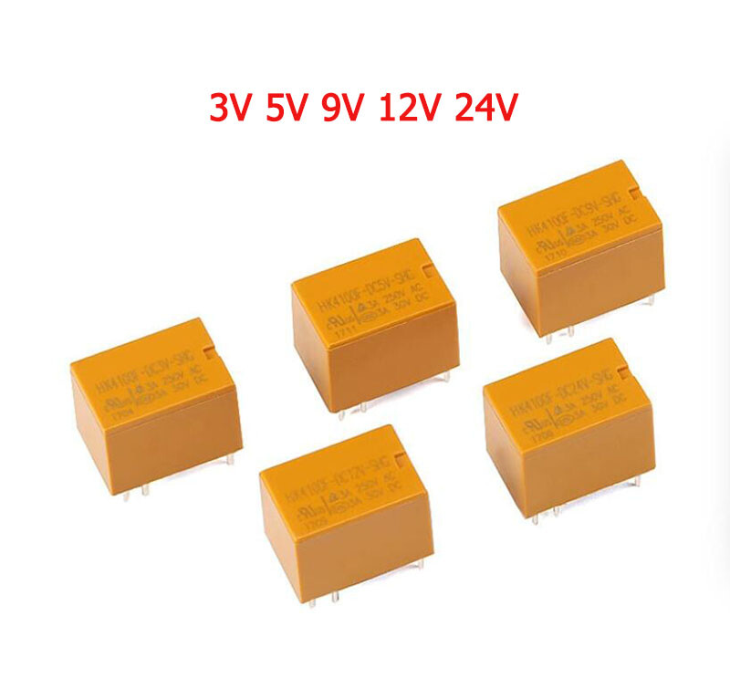 5 Pieces yellow HK4100F-DC3V-SHG 3A 6pin 250VAC 3v small Relays A20