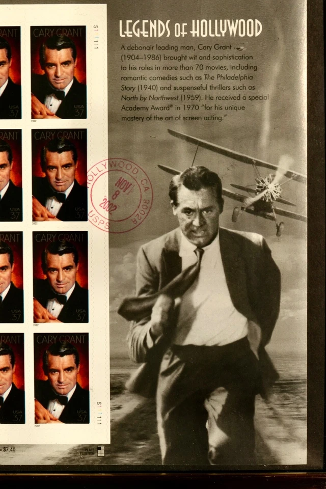 LEGENDS OF HOLLYWOOD CARY GRANT STAMPS, FRAMED, 10"X12" - Image 2 of 3