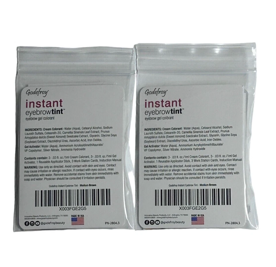 (2) Godefroy Instant Vibrant Eyebrow Tint Gel Cream Color Medium Brown Colorant - Image 2 of 4