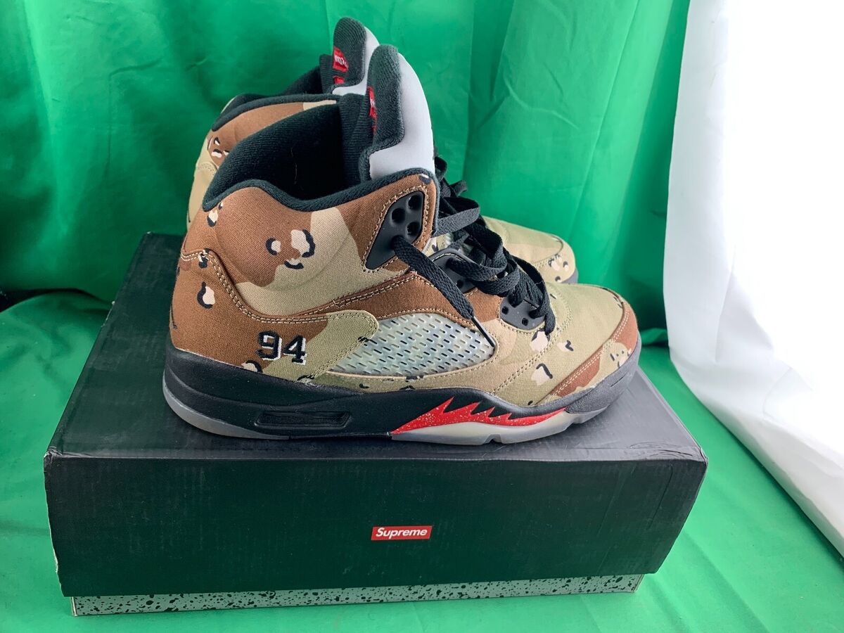 Air Jordan Retro 5 V Supreme Beige Desert Camo Sneakers Air Jordan Retro 5 V Supreme Beige Desert Camo Sneakers