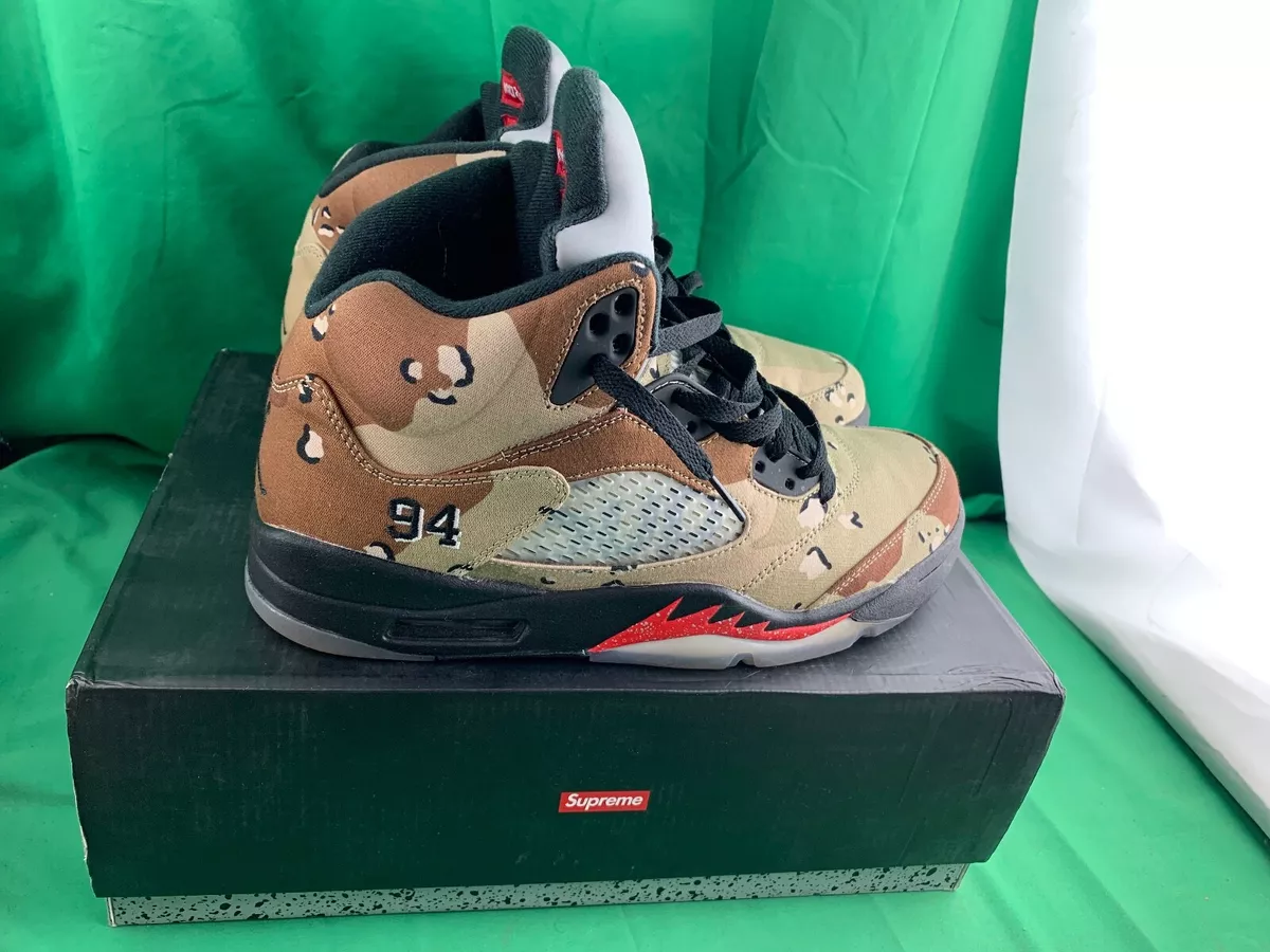 Air Jordan Retro 5 V Supreme Beige Desert Camo Sneakers Men's Size 9  824371-201