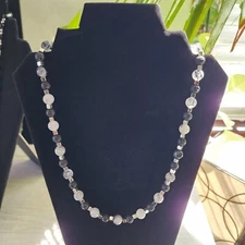 Tourmaline Quartz & Lava Rock  Silver Crystal Necklace