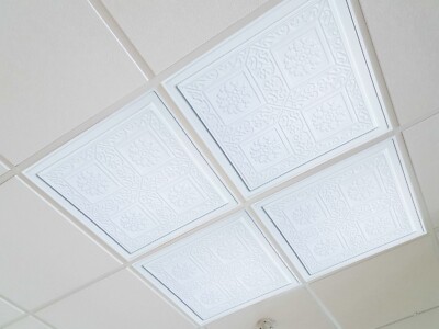 Grid System, Pop In, 24'' x 24'', 3D, PVC, Faux Tin Ceiling Tiles, ANCARA White