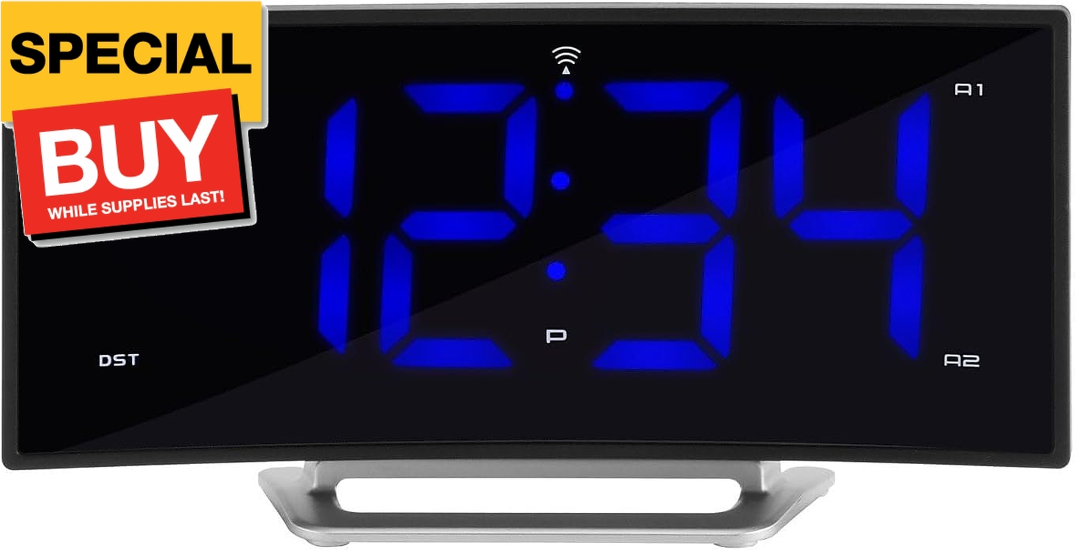 Curved Blue LED Atomic Dual Alarm Clock, 1.8 Inch (617-249)-image