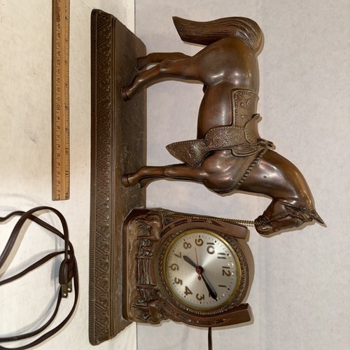 VTG SESSIONS COPPER POT METALS WESTERN HORSE MANTLE CLOCK - WORKING Made IN USA!