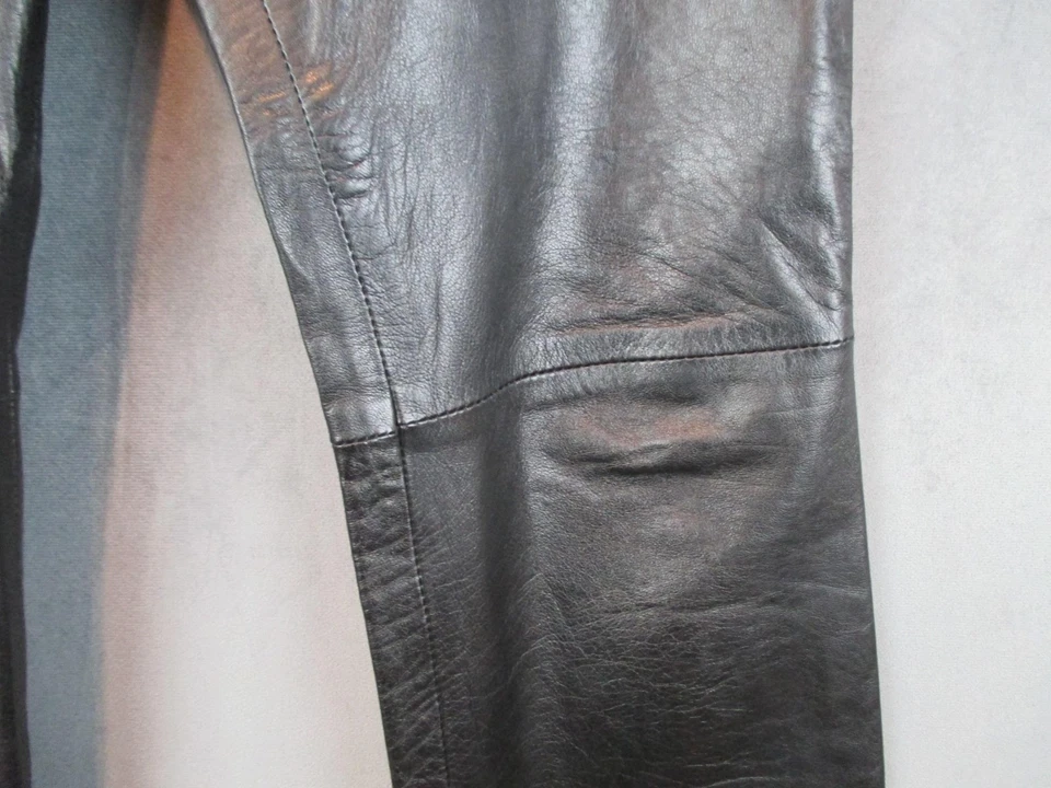 意大利真皮裤子女式 44 黑色直筒高腰意大利制造 — 第 3/4 张图片