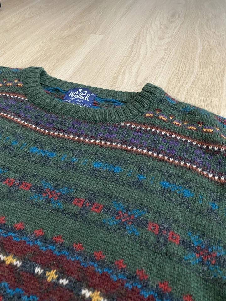 VTG Woolrich Sweater Men’s XL Wool Forest Green Fair Isle Crewneck Pullover 90s - Image 4 of 4