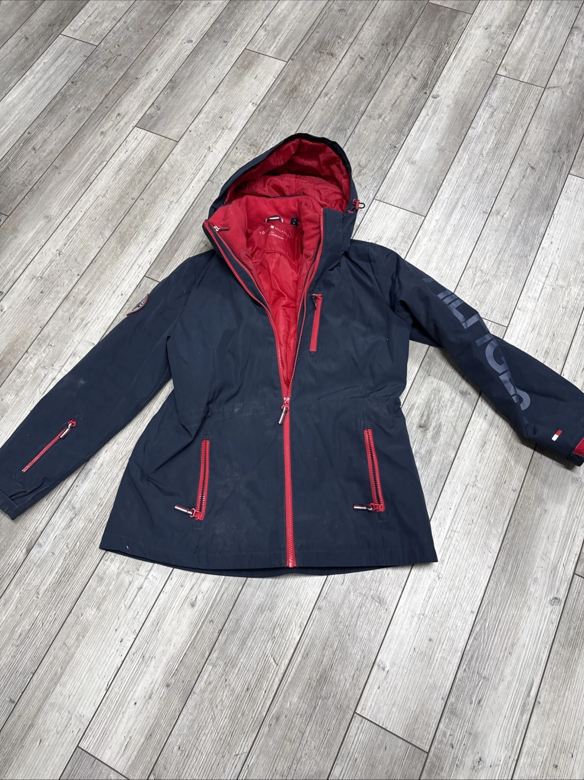 Tommy Hilfiger Women’s Medium 3-in-1 Jacket Navy Red Hooded Winter Coat Ski Snow