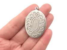 Vintage Sterling Silver JMF Filigree Oval Matte Silver Pendant Photo Locket