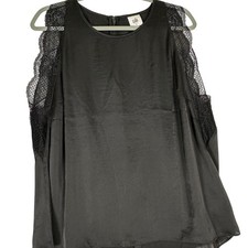 Cabi Black Satin Lace Blouse L Romantic Feminine Capsule Wardrobe Dark Academia