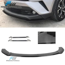 Fit 17-18 Toyota C-HR Carbon Fiber Print Front Bumper Lip PP Red Adjustable Rods