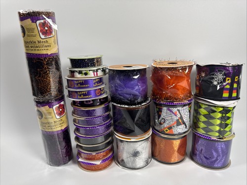 Lot of Halloween Themed Ribbon Black Purple Orange Spiderweb Sparkly NEW!