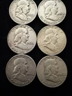 franklin half dollar lot of 6- 1950-1954