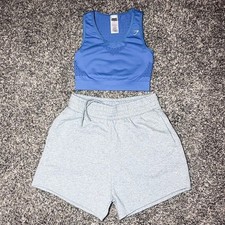 Gymshark Set of 2 both Size S Energy Seamless Crop Top Blue  Sweat Shorts Gray