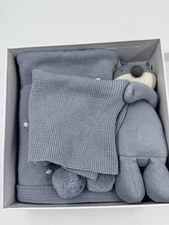 Pottery Barn Kids Blue Knit Fox Lovey & Security Blanket Toy, NIB READ