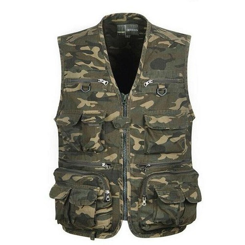 Multi Pockets Fishing Vest Outdoor Hunting Waistcoat Travel Casual Camo Jacket - Picture 3 of 3