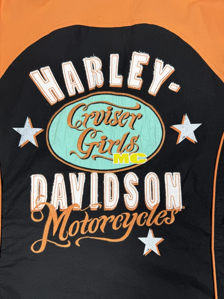 Camisa Harley Davidson Mujer 2XL Negra Naranja Cruiser Niñas Cremallera Frontal Top Foto 3 de 4