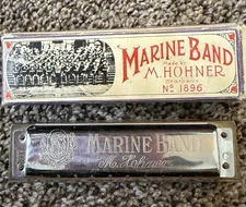 Vintage Hohner Marine Band 1896 Harmonica A440 Key C Germany Complete Box