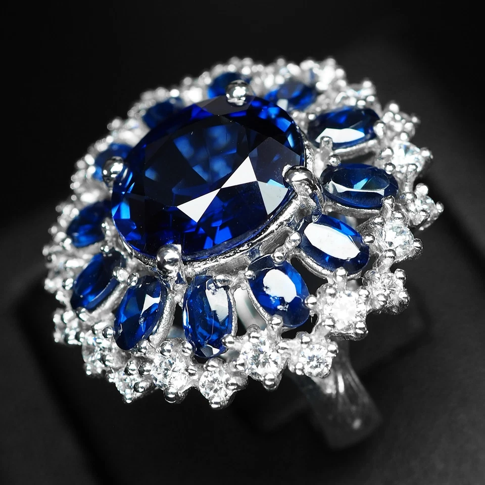 Splendidi anelli floreali fatti a mano in argento sterling 925 con zaffiro... - Immagine 4 di 4