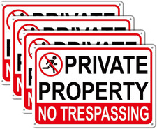 4 Pack Large No Tresspassing Sign Private 8X12 Inch Rust Free Aluminum, Sturdy