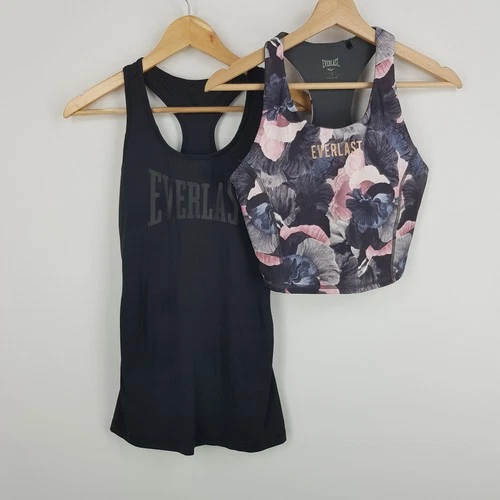 Everlast Womens Bundle Size 10 Black Activewear Tank & Floral Crop Top