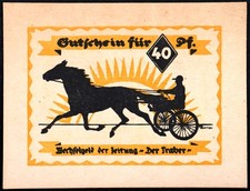 HAMBURG 1921 RARE  Der Traber  40 Pfennig Horse Harness Racing German Notgeld