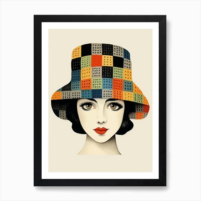Dame mit gehäkelter Mütze Illustration ein gerahmtes Wandbild Poster Leinwanddruck Bild