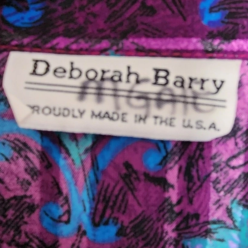 Винтажный 80-х Deborah Barry Топ женщин M фиолетовый синий в полоску цветочный в полоску галстук - Изображение 4 из 4