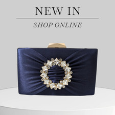 Navy Satin Clutch with Crystal Ring Embellishment   Evening and Wedding Purse