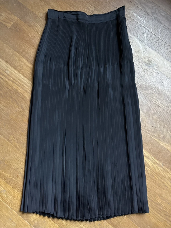 Vtg Post War Black Silk Pleated Maxi Skirt – Elegant Mid-Century Style 24” - Image 3 of 4