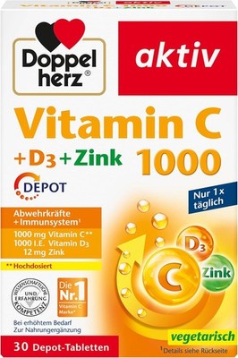 Doppelherz Vitamin C 1000 + D3 + Zink   30 Depot-Tabletten