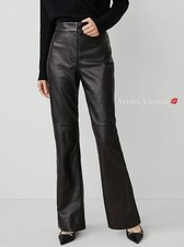 VINTAGE 1990'S MID-RISE SEAMED LEATHER BOOTCUT PANTS IN BLACK