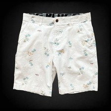 Plugg Men's Shorts Size 34 Flex Waist Flat Front White Cotton Tropical Palm Tree