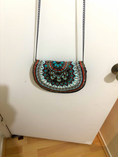 Mary Frances Beaded Multicolor/Black Crossbody Handbag Silver Chain, 8x6"