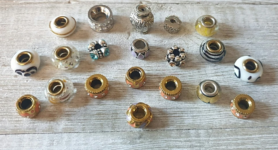 Mezcla Ecléctica 20 Cuentas Deslizables Estilo Pandora/Murano Vidrio/Metal/Estrás/Esmalte Foto 3 de 4