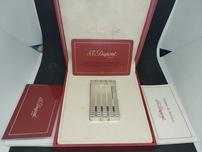 Vintage Dupont gas lighter silver block stripe line 1L with Box