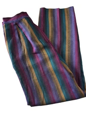 VTG 80s Christian Dior Wool Blend Pants Womens 8 Striped Pleated Jewel Tones