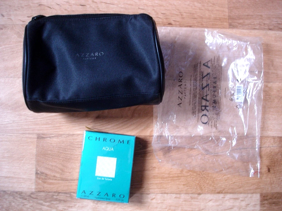 Azzaro Chrome Aqua EDT 100ml Eau de Toilette+ Kosmetiktasche MAN Schwarz Neu OVP