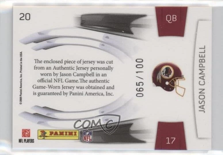 2009 Playoff Prestige Prestigious Pros Green Materials /100 Jason Campbell #20 - Image 2 of 2