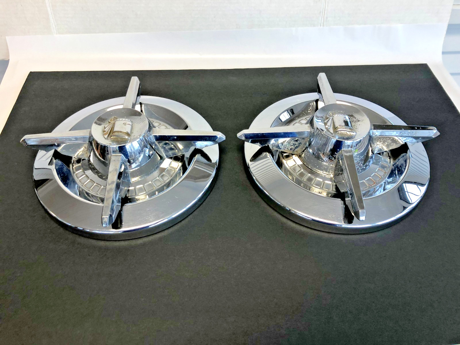 PAIR CUSTOM LANCER FLIPPER DOG DISH HUBCAPS, DODGE EDSEL FORD