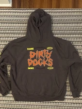 Fortnite × Pleasures “Dirty Docks Neural Hoodie in charcoal. Men’s large