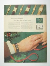 Vintage 1953 Elgin Watches Print Ad Gift Holly Christmas Xmas AD