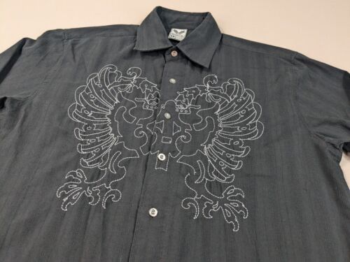 Vintage Y2K Avirex Shirt Adult Medium Black Embroidered Button Up - Picture 2 of 12