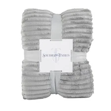 Luxury Modern Fleece Solid Striped Design Throw Blanket light gray, cream, turqo