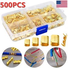 500 Pcs U Shape Copper Terminals Crimp Kit - Non-Insulated Assortment Wire Cable