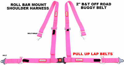 BUGGY SEAT BELT FLOOR MOUNT 4 PT 2'' BOLT HARNESS HOT PINK RACERDIRECT.