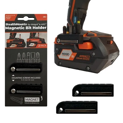 Black StealthMounts Magentic Bit Holder for AEG / Ridgid Powertools (Two Pack)
