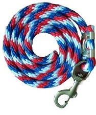 Horse Nylon poly round Lead Rope 75 inches w/brass Swivel Snap red/white/blue